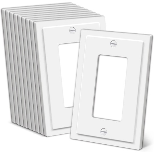 Modern Framed Single Decorator Wall Plate, 1-Gang Decorative Switch or Outlet Cover, 10 Pack White Wallplate, Impact Resistant Polycarbonate, Standard Size 3.15”X 4.87”