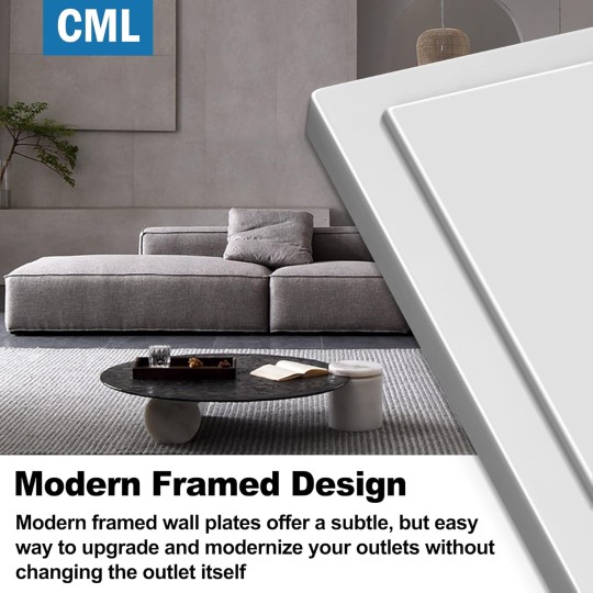 3-Gang Modern Framed Toggle Light Switch Wall Plate, Decorative Triple Outlet Covers, Impact Resistant Polycarbonate, Standard Size 6.87”X 4.87”, White, 2 Pack