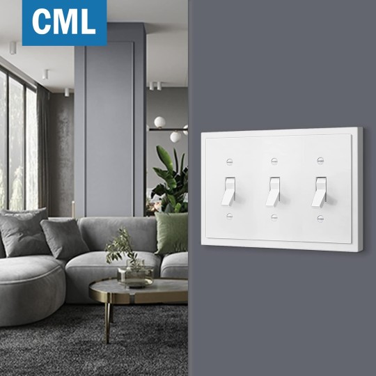 3-Gang Modern Framed Toggle Light Switch Wall Plate, Decorative Triple Outlet Covers, Impact Resistant Polycarbonate, Standard Size 6.87”X 4.87”, White, 2 Pack