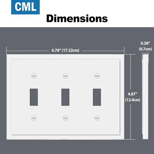3-Gang Modern Framed Toggle Light Switch Wall Plate, Decorative Triple Outlet Covers, Impact Resistant Polycarbonate, Standard Size 6.87”X 4.87”, White, 2 Pack