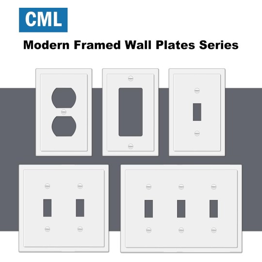 3-Gang Modern Framed Toggle Light Switch Wall Plate, Decorative Triple Outlet Covers, Impact Resistant Polycarbonate, Standard Size 6.87”X 4.87”, White, 2 Pack