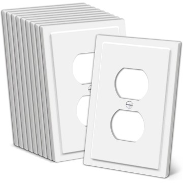 Modern Framed Single Duplex Wall Plate, 10 Pack Decorative Outlet Covers, 1-Gang Switch Plates, Impact Resistant Polycarbonate, Standard Size 3.15”X 4.87”, White