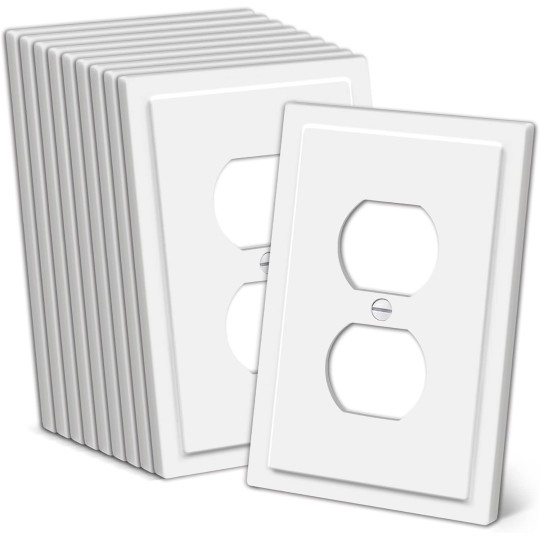 Modern Framed Single Duplex Wall Plate, 10 Pack Decorative Outlet Covers, 1-Gang Switch Plates, Impact Resistant Polycarbonate, Standard Size 3.15”X 4.87”, White