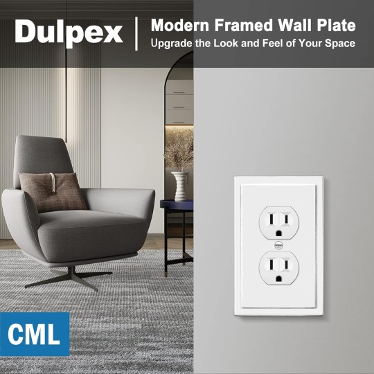 Modern Framed Single Duplex Wall Plate, 10 Pack Decorative Outlet Covers, 1-Gang Switch Plates, Impact Resistant Polycarbonate, Standard Size 3.15”X 4.87”, White