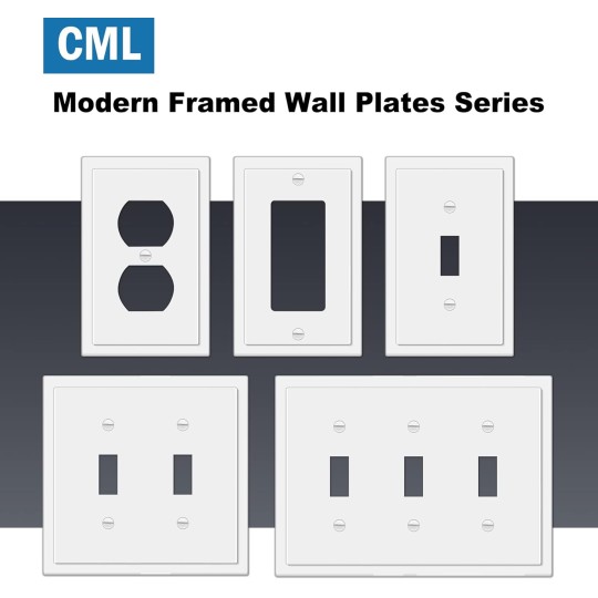 Modern Framed Single Duplex Wall Plate, 10 Pack Decorative Outlet Covers, 1-Gang Switch Plates, Impact Resistant Polycarbonate, Standard Size 3.15”X 4.87”, White