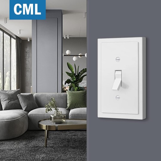 White Modern Framed Single Toggle Switch Wall Plate, 10 Pack Decorative 1-Gang Outlet Covers, Impact Resistant Polycarbonate, Standard Size 3.15”X 4.87”