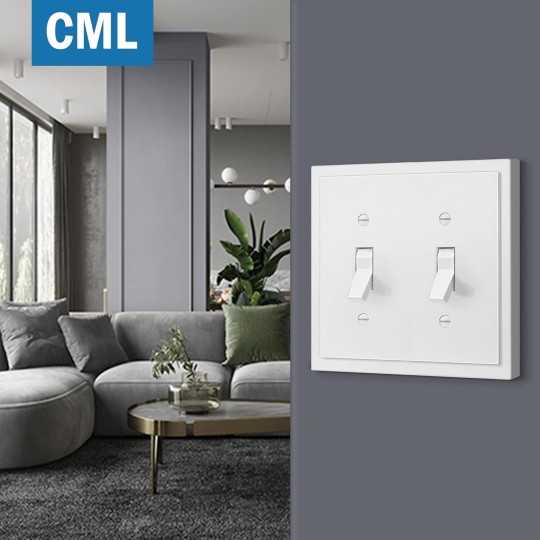2-Gang Modern Framed Toggle Light Switch Wall Plate, Double Decorative Outlet Cover, Impact Resistant Polycarbonate, Standard Size 4.95”X 4.87”, 2 Pack, White