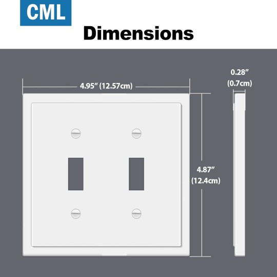 2-Gang Modern Framed Toggle Light Switch Wall Plate, Double Decorative Outlet Cover, Impact Resistant Polycarbonate, Standard Size 4.95”X 4.87”, 2 Pack, White