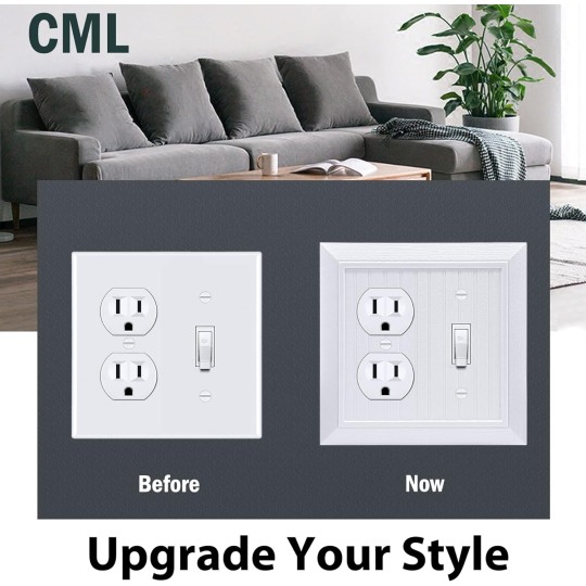(2 Pack) Classic Beadboard Duplex/Toggle Combination Switch Wall Plate, Vintage Outlet Covers, Retro Wood Grain Design Switch Plates, Impact Resistant, Standard Size 4.95”X 4.87”, White