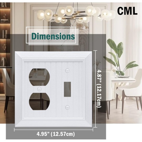 (2 Pack) Classic Beadboard Duplex/Toggle Combination Switch Wall Plate, Vintage Outlet Covers, Retro Wood Grain Design Switch Plates, Impact Resistant, Standard Size 4.95”X 4.87”, White