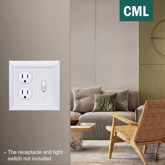 (2 Pack) Classic Beadboard Duplex/Toggle Combination Switch Wall Plate, Vintage Outlet Covers, Retro Wood Grain Design Switch Plates, Impact Resistant, Standard Size 4.95”X 4.87”, White