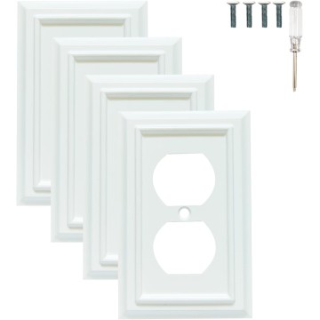 Wall Plates, Duplex Outlet Covers, Toggle Light Switch Plates, Decorator Light Switch Cover, Bamboo Fiber Material Standard Size Wall Plates of various styles, White (1 Gang Duplex 4 Pack)