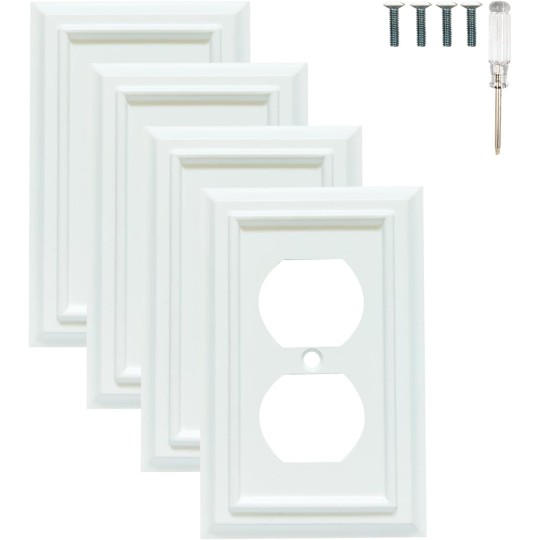Wall Plates, Duplex Outlet Covers, Toggle Light Switch Plates, Decorator Light Switch Cover, Bamboo Fiber Material Standard Size Wall Plates of various styles, White (1 Gang Duplex 4 Pack)