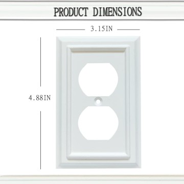 Wall Plates, Duplex Outlet Covers, Toggle Light Switch Plates, Decorator Light Switch Cover, Bamboo Fiber Material Standard Size Wall Plates of various styles, White (1 Gang Duplex 4 Pack)