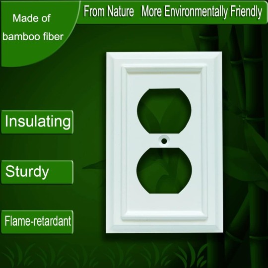Wall Plates, Duplex Outlet Covers, Toggle Light Switch Plates, Decorator Light Switch Cover, Bamboo Fiber Material Standard Size Wall Plates of various styles, White (1 Gang Duplex 4 Pack)