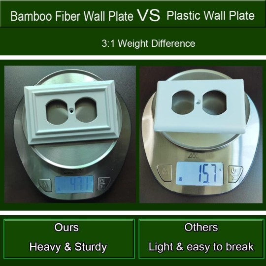 Wall Plates, Duplex Outlet Covers, Toggle Light Switch Plates, Decorator Light Switch Cover, Bamboo Fiber Material Standard Size Wall Plates of various styles, White (1 Gang Duplex 4 Pack)