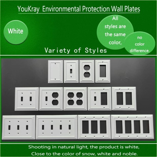 Wall Plates, Duplex Outlet Covers, Toggle Light Switch Plates, Decorator Light Switch Cover, Bamboo Fiber Material Standard Size Wall Plates of various styles, White (1 Gang Duplex 4 Pack)
