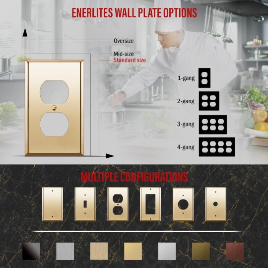 Duplex Receptacle Outlet Metal Wall Plate, Stainless Steel 201 Outlet Cover, Corrosion Resistant, Size 1-Gang 4.50" x 2.76", UL Listed, 7721-PB-5PCS, Polished Brass, Gold, 5 pack