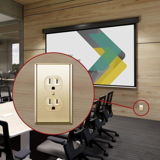 Duplex Receptacle Outlet Metal Wall Plate, Stainless Steel 201 Outlet Cover, Corrosion Resistant, Size 1-Gang 4.50" x 2.76", UL Listed, 7721-PB-5PCS, Polished Brass, Gold, 5 pack