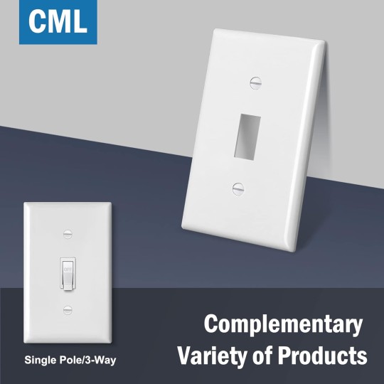 Mid-Size Light Switch Cover Plate, 10 Pack Toggle Switch Plate Covers, 1-Gang Electrical Wall Plates, Midway Size 3.18” x 5”, Impact Resistant, Gloss Finish, White