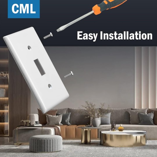 Mid-Size Light Switch Cover Plate, 10 Pack Toggle Switch Plate Covers, 1-Gang Electrical Wall Plates, Midway Size 3.18” x 5”, Impact Resistant, Gloss Finish, White