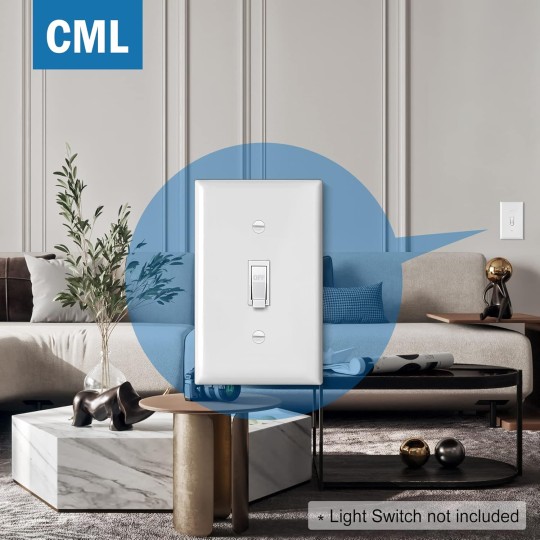 Mid-Size Light Switch Cover Plate, 10 Pack Toggle Switch Plate Covers, 1-Gang Electrical Wall Plates, Midway Size 3.18” x 5”, Impact Resistant, Gloss Finish, White
