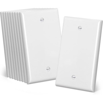 Mid-Size Blank Wall Plate Cover, 10 Pack No Device Electrical Outlet Receptacle Covers, 1-Gang Switch Plates, Midway Size 3.18” x 5”, Impact Resistant, Gloss Finish, White