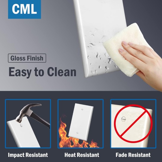 Mid-Size Blank Wall Plate Cover, 10 Pack No Device Electrical Outlet Receptacle Covers, 1-Gang Switch Plates, Midway Size 3.18” x 5”, Impact Resistant, Gloss Finish, White