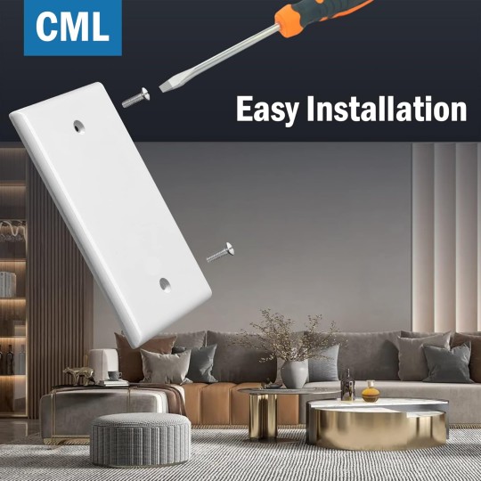 Mid-Size Blank Wall Plate Cover, 10 Pack No Device Electrical Outlet Receptacle Covers, 1-Gang Switch Plates, Midway Size 3.18” x 5”, Impact Resistant, Gloss Finish, White