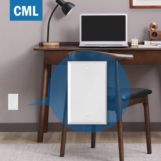 Mid-Size Blank Wall Plate Cover, 10 Pack No Device Electrical Outlet Receptacle Covers, 1-Gang Switch Plates, Midway Size 3.18” x 5”, Impact Resistant, Gloss Finish, White