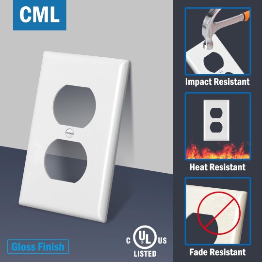 Duplex Outlet Covers, 50 Pack Electrical Outlet Wall Plate, 1-Gang Switch Plates, Dual Receptacle Faceplate, Standard Size 2.76’’ x 4.5’’, Impact Resistant, UL Listed, White, Contractor Pack