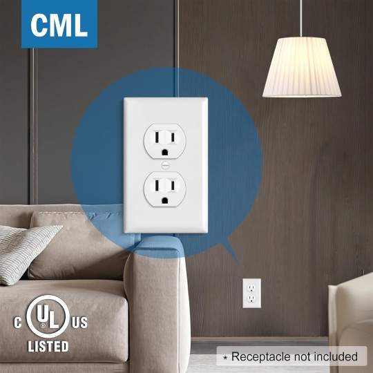Duplex Outlet Covers, 50 Pack Electrical Outlet Wall Plate, 1-Gang Switch Plates, Dual Receptacle Faceplate, Standard Size 2.76’’ x 4.5’’, Impact Resistant, UL Listed, White, Contractor Pack