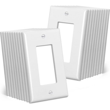 Mid-Size Decorator Wall Plates, 20 Pack Electrical Outlet Receptacle Covers, 1-Gang Switch Plates, Midway Size 3.18” x 5”, Impact Resistant, Gloss Finish, White