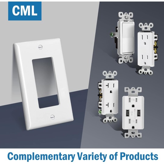 Mid-Size Decorator Wall Plates, 20 Pack Electrical Outlet Receptacle Covers, 1-Gang Switch Plates, Midway Size 3.18” x 5”, Impact Resistant, Gloss Finish, White