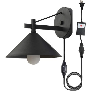 Timing Wall Sconce Metal Lighting Fixture with in-line Waterproof On/Off Switch Plug in Cord(6 FT) and a Timer Switch Plug in Cord,Smart Wall Lamp Turn On/Off The Light Automatically - 1 Pack