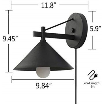 Timing Wall Sconce Metal Lighting Fixture with in-line Waterproof On/Off Switch Plug in Cord(6 FT) and a Timer Switch Plug in Cord,Smart Wall Lamp Turn On/Off The Light Automatically - 1 Pack