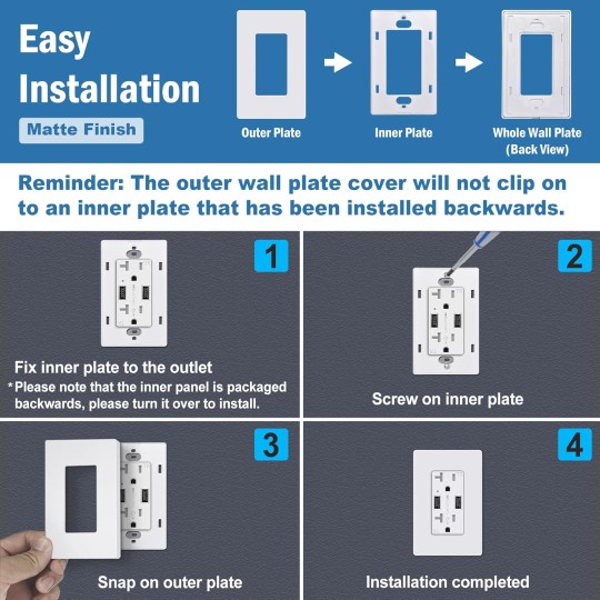 Matte White 1-Gang Screwless Decorative Wall Plates, 40 Pack Child Safe Light Switch Covers, Standard Size 2.91” X 4.68”, Scratch and Impact Resistant, Hidden Screws, Polycarbonate