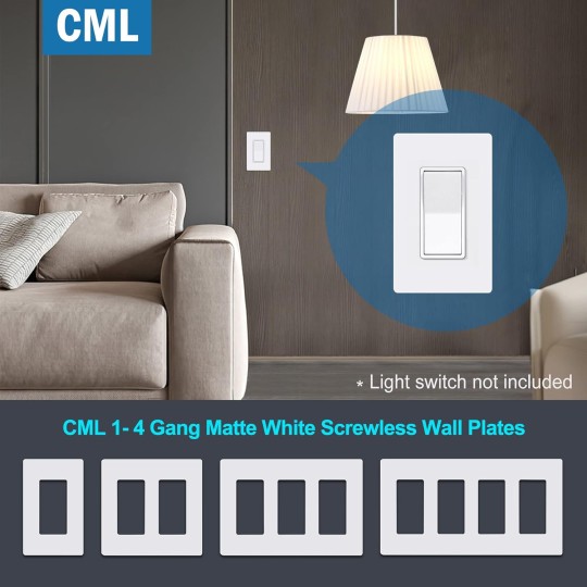 Matte White 1-Gang Screwless Decorative Wall Plates, 40 Pack Child Safe Light Switch Covers, Standard Size 2.91” X 4.68”, Scratch and Impact Resistant, Hidden Screws, Polycarbonate