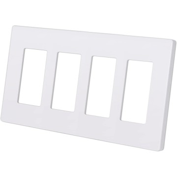 Matte White Decorator Screwless Wall Plate, 4-Gang Outlet Covers and Decor Light Switch Plates, Scratch and Impact Resistant, Polycarbonate, Standard Size 4.68” X 8.34”