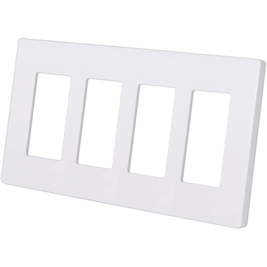 Matte White Decorator Screwless Wall Plate, 4-Gang Outlet Covers and Decor Light Switch Plates, Scratch and Impact Resistant, Polycarbonate, Standard Size 4.68” X 8.34”