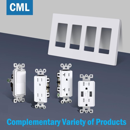 Matte White Decorator Screwless Wall Plate, 4-Gang Outlet Covers and Decor Light Switch Plates, Scratch and Impact Resistant, Polycarbonate, Standard Size 4.68” X 8.34”