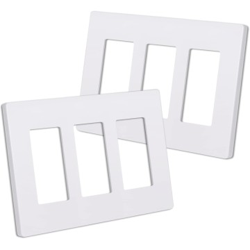 Matte White Decorator Screwless Wall Plate, 3-Gang Outlet Covers, 2 Pack Decorative Light Switch Plates, Scratch and Impact Resistant, Polycarbonate, Standard Size 4.68” X 6.54”