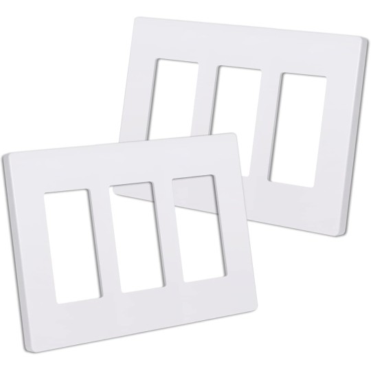 Matte White Decorator Screwless Wall Plate, 3-Gang Outlet Covers, 2 Pack Decorative Light Switch Plates, Scratch and Impact Resistant, Polycarbonate, Standard Size 4.68” X 6.54”