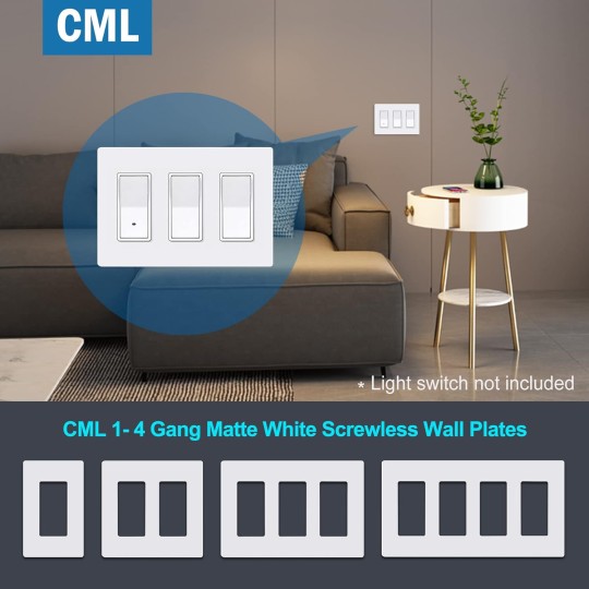 Matte White Decorator Screwless Wall Plate, 3-Gang Outlet Covers, 2 Pack Decorative Light Switch Plates, Scratch and Impact Resistant, Polycarbonate, Standard Size 4.68” X 6.54”