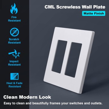Matte White Decorator Screwless Wall Plate, 2-Gang Outlet Covers, 4 Pack Decorative Light Switch Plates, Scratch and Impact Resistant, Polycarbonate, Standard Size 4.68” X 4.72”