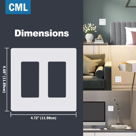 Matte White Decorator Screwless Wall Plate, 2-Gang Outlet Covers, 4 Pack Decorative Light Switch Plates, Scratch and Impact Resistant, Polycarbonate, Standard Size 4.68” X 4.72”