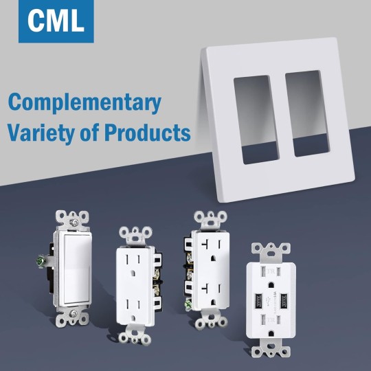 Matte White Decorator Screwless Wall Plate, 2-Gang Outlet Covers, 4 Pack Decorative Light Switch Plates, Scratch and Impact Resistant, Polycarbonate, Standard Size 4.68” X 4.72”