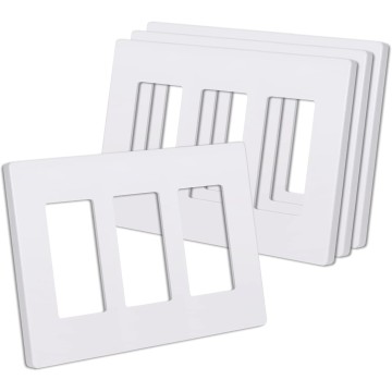 Matte White 3-Gang Decorator Screwless Wall Plates, 4 Pack Child Safe Light Switch Covers, Standard Size 4.68” X 6.54”, Scratch and Impact Resistant, Hidden Screws, Polycarbonate