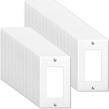 50 Pack Decorator Light Switch Cover Switch Plates and Outlet Covers Wall Plate 1 Gang Standard Size 4.50x2.76In Electrical Outlet Receptacle Covers Unbreakable Polycarbonate,Screws Included(White)