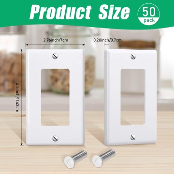 50 Pack Decorator Light Switch Cover Switch Plates and Outlet Covers Wall Plate 1 Gang Standard Size 4.50x2.76In Electrical Outlet Receptacle Covers Unbreakable Polycarbonate,Screws Included(White)
